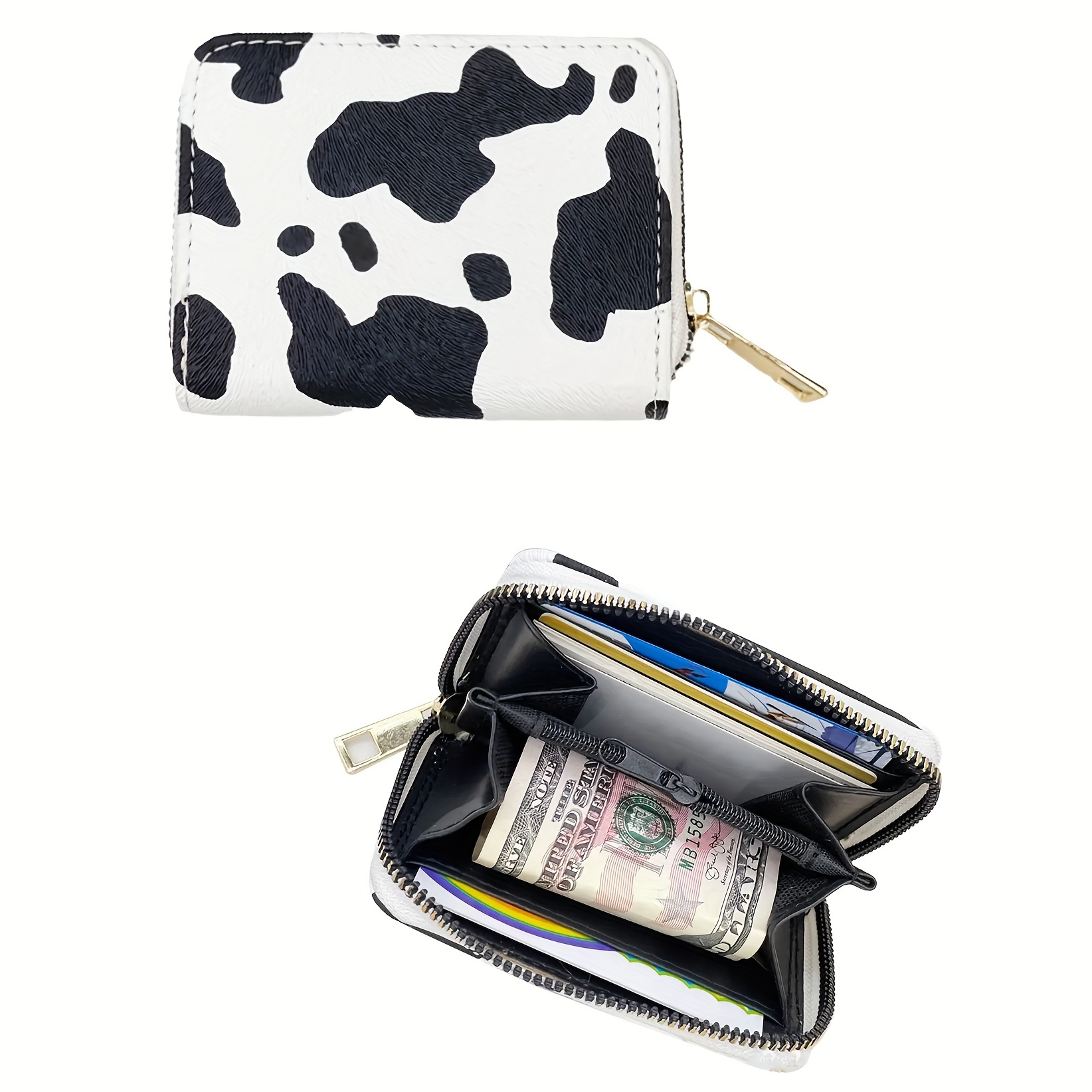 

1 Pc Stylish Cow Pattern Mini Short Wallet, Zipper Around Coin Purse, Women's Credit Card Holder