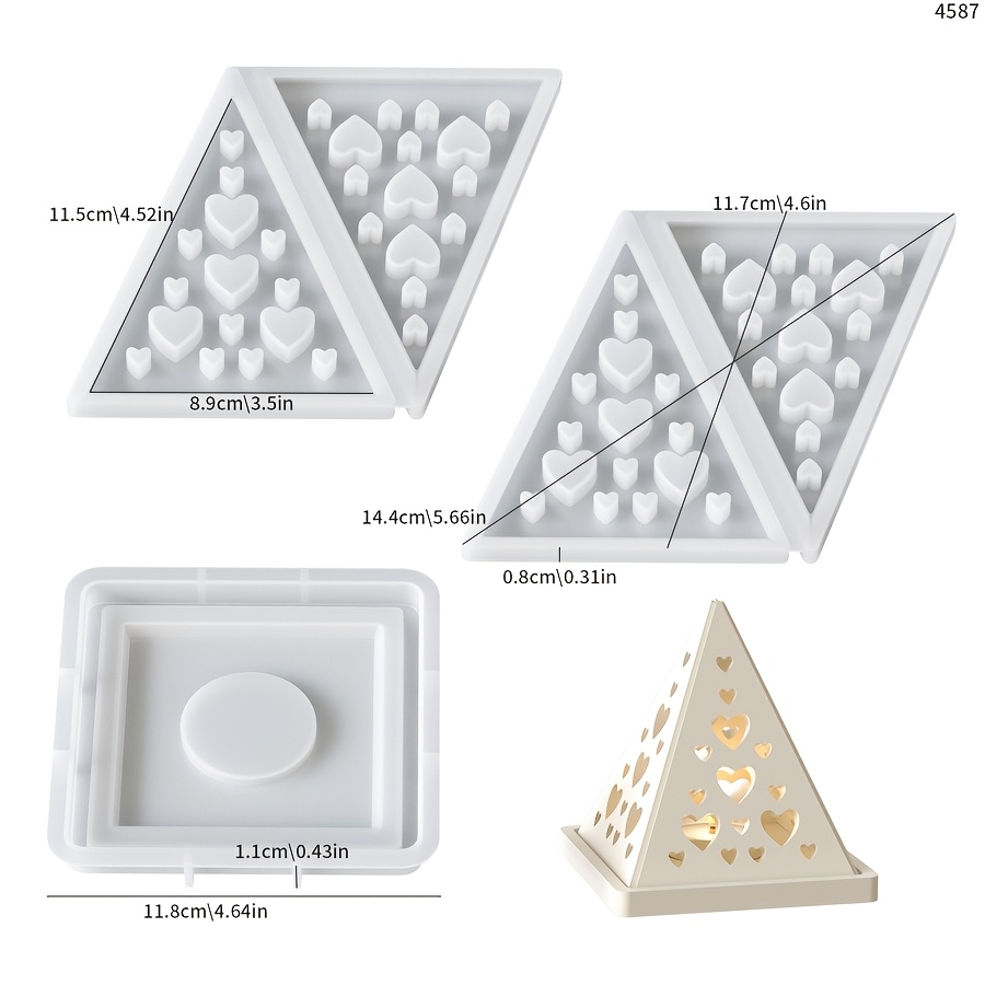 Image of 3 Mold Options (moon, Heart, And Snowflake): Silicone Molds For Clay, 3d Pyramid Style Moon And Christmas Candle Holders, And Epoxy Resin Molds For Casting Miniature Plaster Cottages