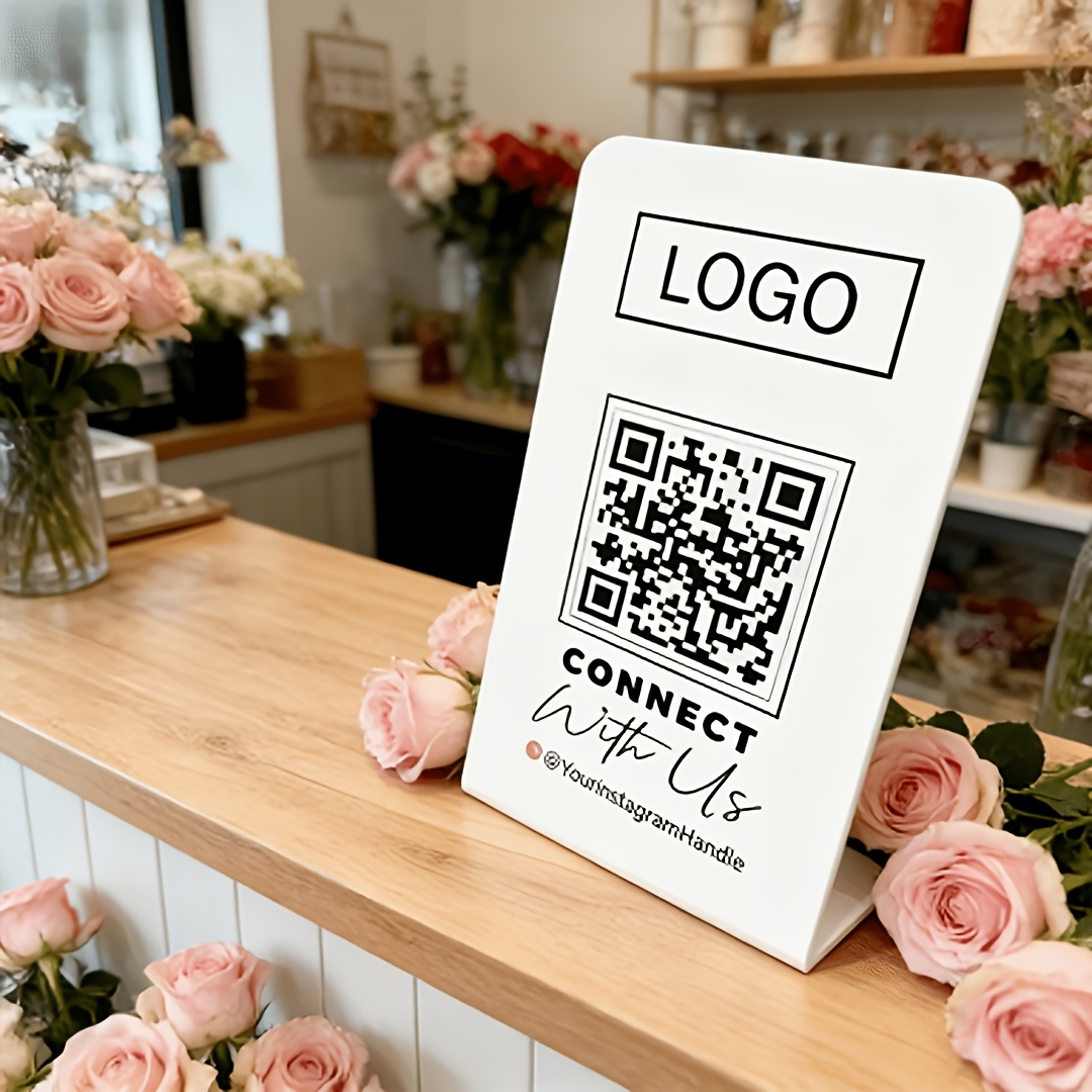 TEMU 2d Flat, Customizable Acrylic Display Sign With L-shaped Vertical Stand - Self- /qr/social Media Panel Suitable For Nail Salons, Cafes, Beauty,