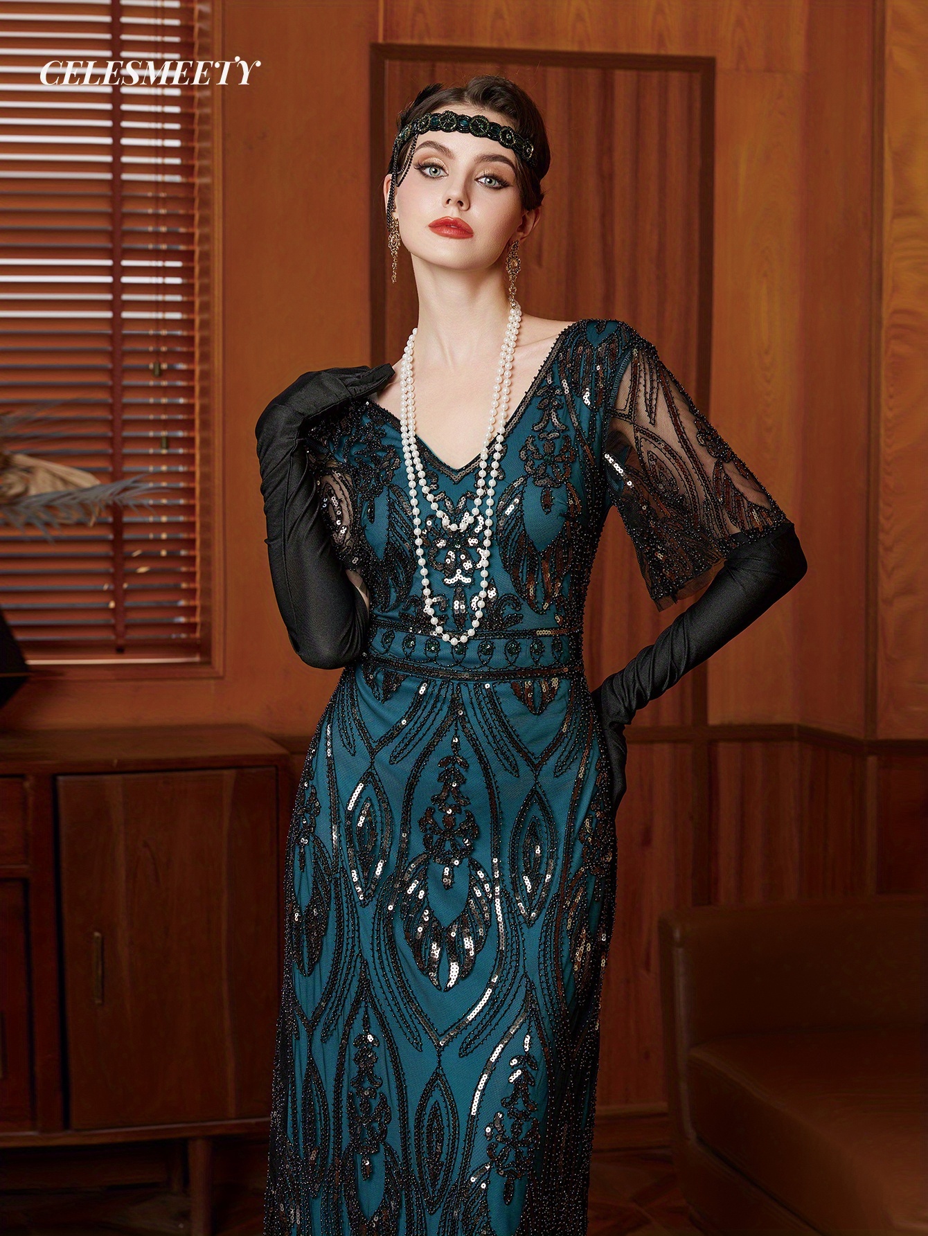 imperial beading dress Vintage Sequin beaded dress Gatsby Deco cocktail party body con S main image 0