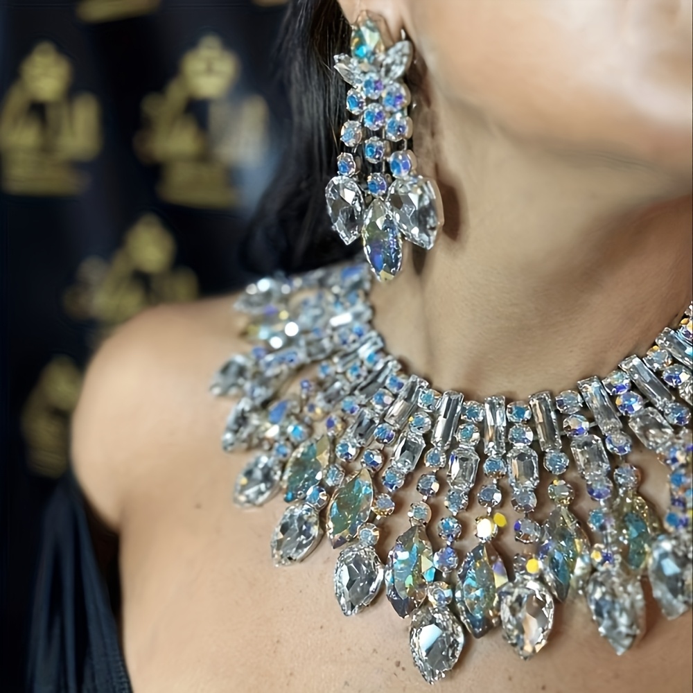 TEMU Nouveau collier à pampilles en strass, collier de soirée, chaîne clavicule, accessoire de banquet de fête pour femmes