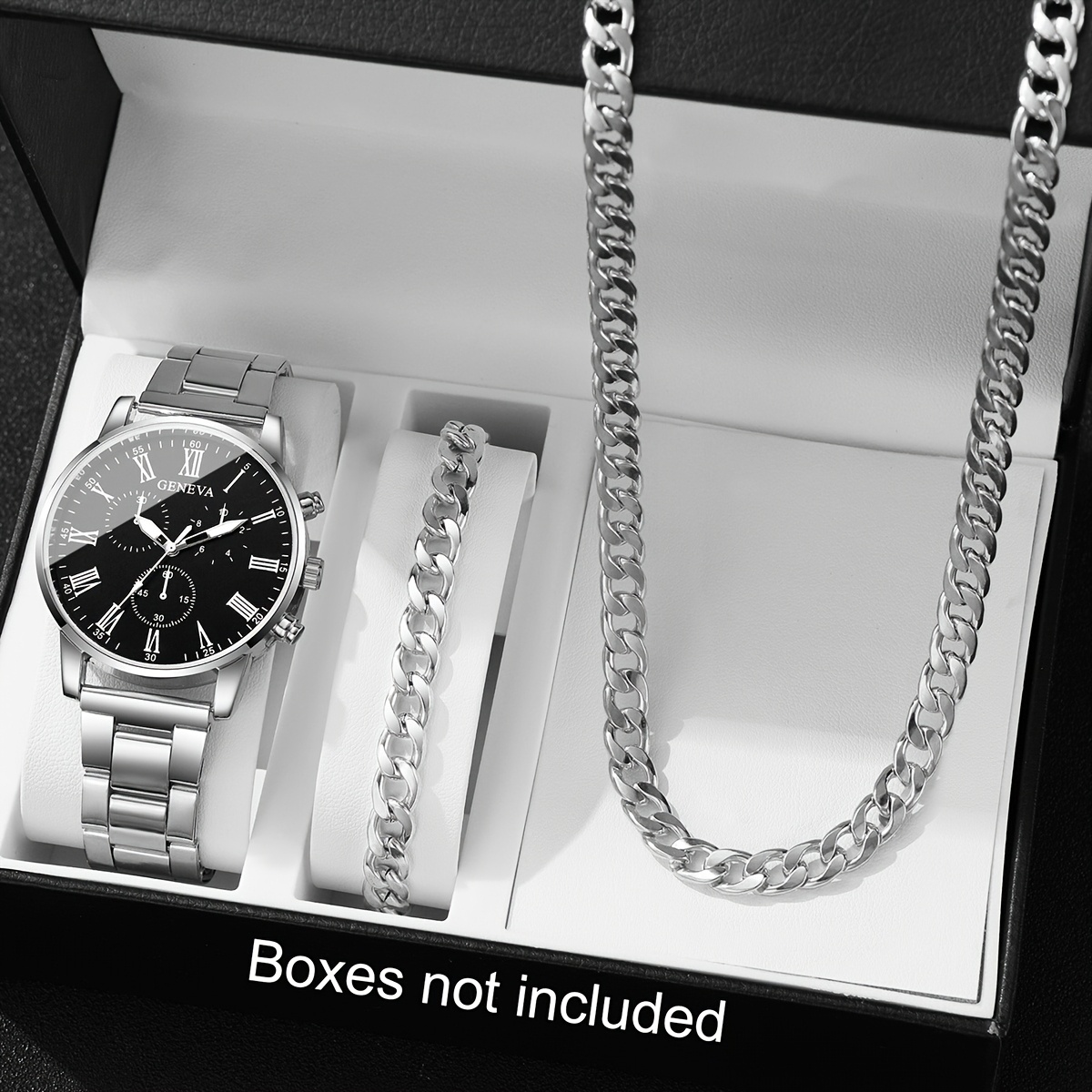 3-delars casual romerska siffror kvartsur med halsband och armband set, lämplig för fars dag, lärarens dag, thanksgivingdagen, studenter, examensfesten, födelsedag, bästa present | Rabatter För Alla | Temu