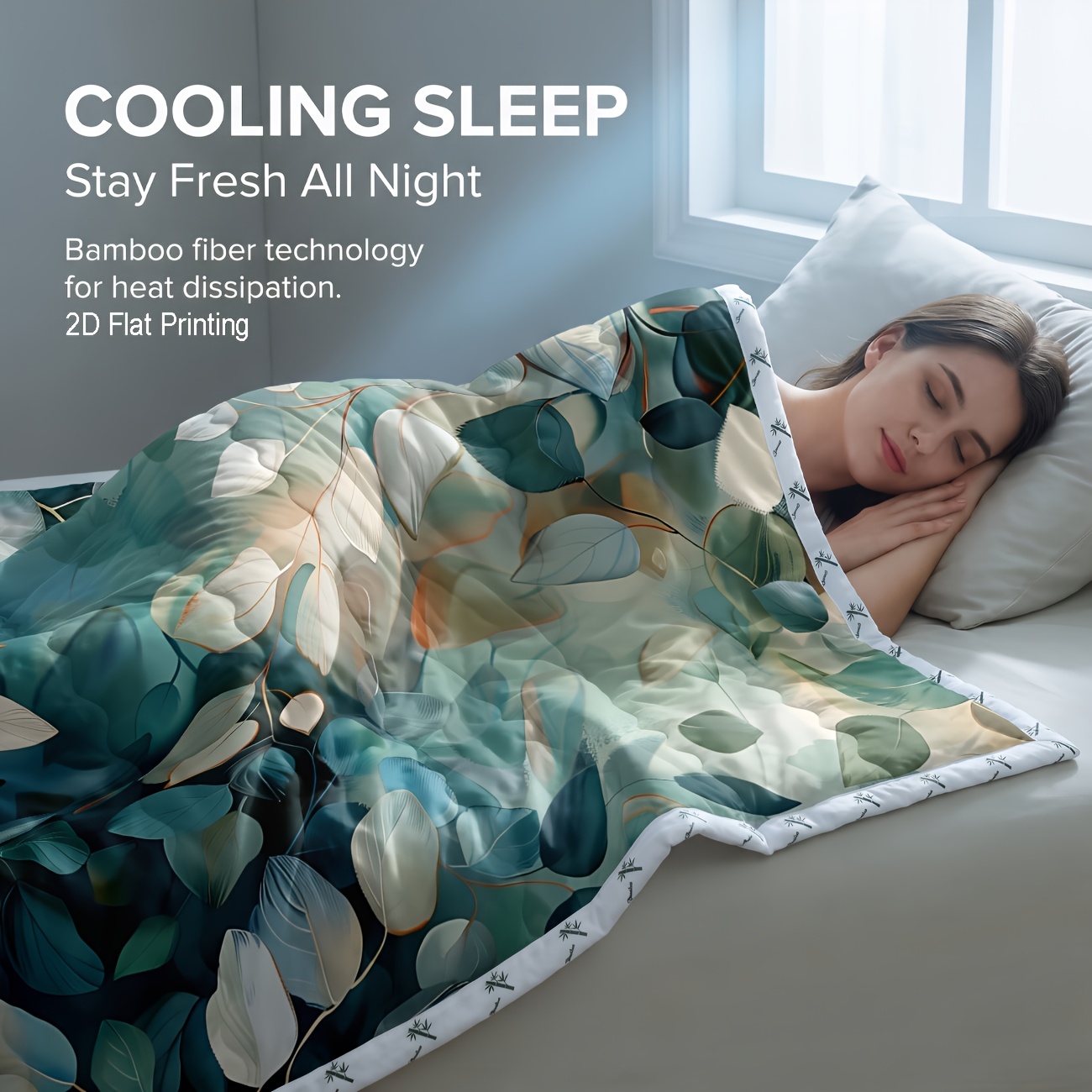 TEMU 1pc Bamboo Reversible Cooling And Warm Summer Comforter, Cooling Duvet, Switchable Temperature Control, Lightweight And Breathable, , Machine