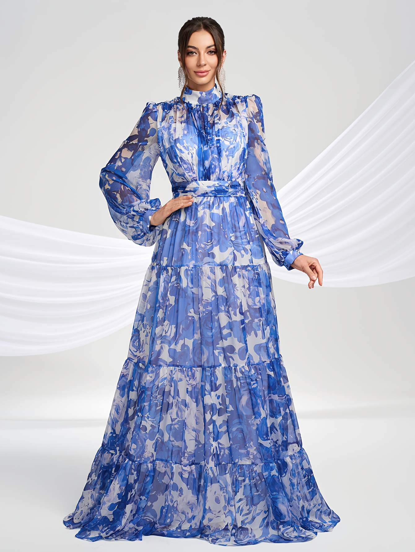 Chiffon Long-Sleeve Dress with Tie-Dye Design for Women * Wedding Anniversaries, Music Festivals, Family Cocktail Parties, And Vacations