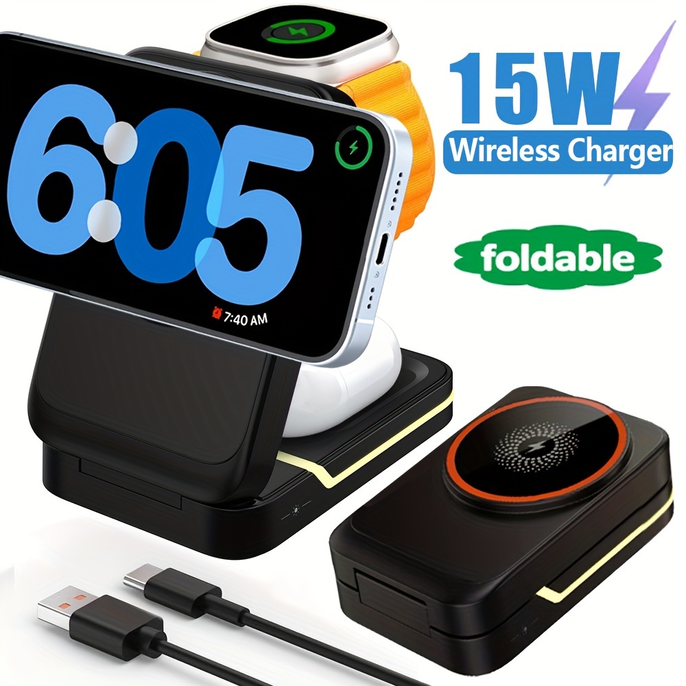 

1pc Charging Wireless Charger Stand -c For /15/14/13/12 , Iwatch, And Airpods 3/2 - Led, No Battery, ≤36v