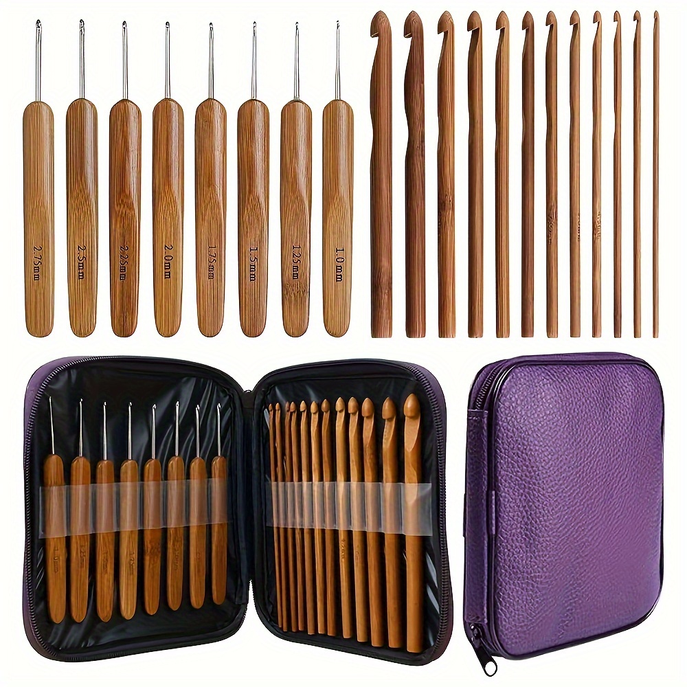 

20pcs Ergonomic Bamboo Crochet Hook Set With Case - Knitting Needles For & Diy Sewing, All