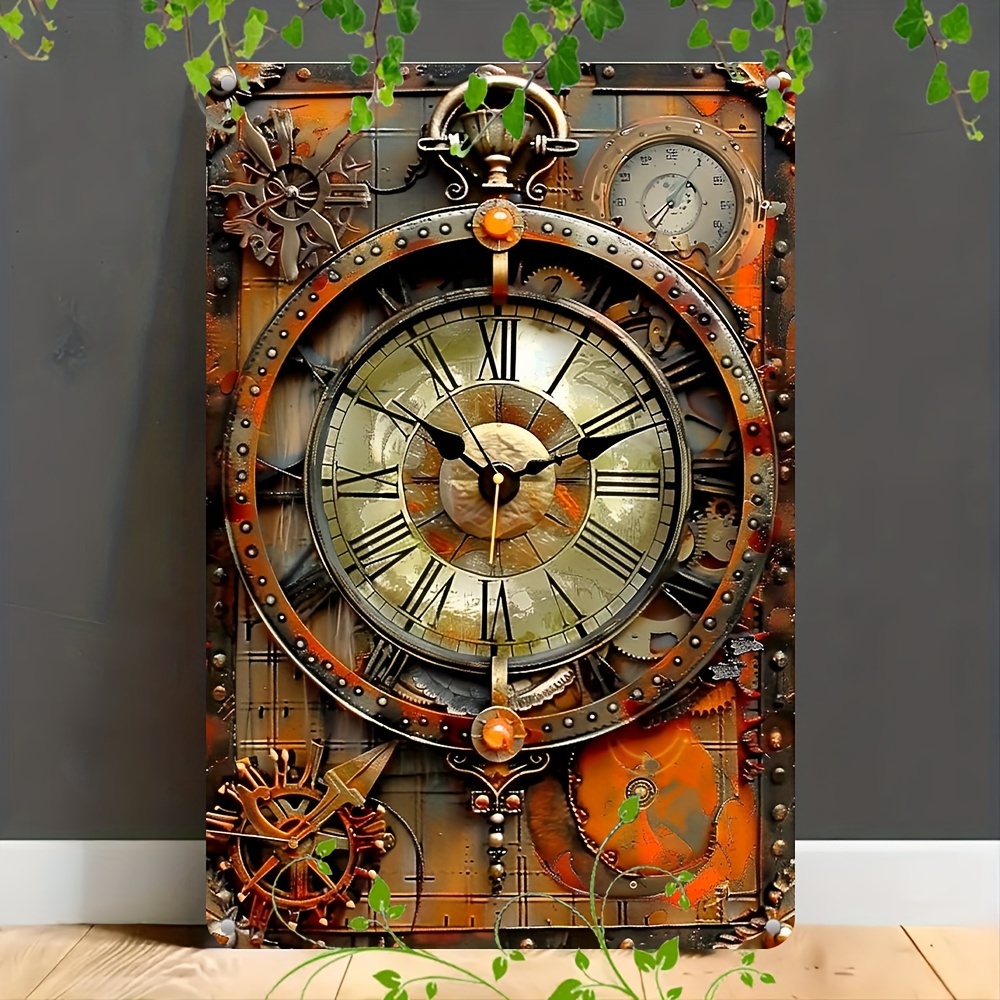 

Steampunk Clock Design Aluminum Wall Décor Sign - 8x12 Inches, Vintage Industrial Theme, Pre-drilled, Uv Printed, Waterproof & Weather Resistant, Ideal For All Seasons Decorative Plaque