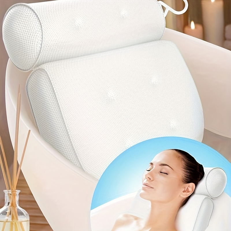 

Luxury Spa Bathtub Pillow With Suction Cups - 3d Breathable Mesh, Non-slip, Machine Washable, Includes Storage Hook