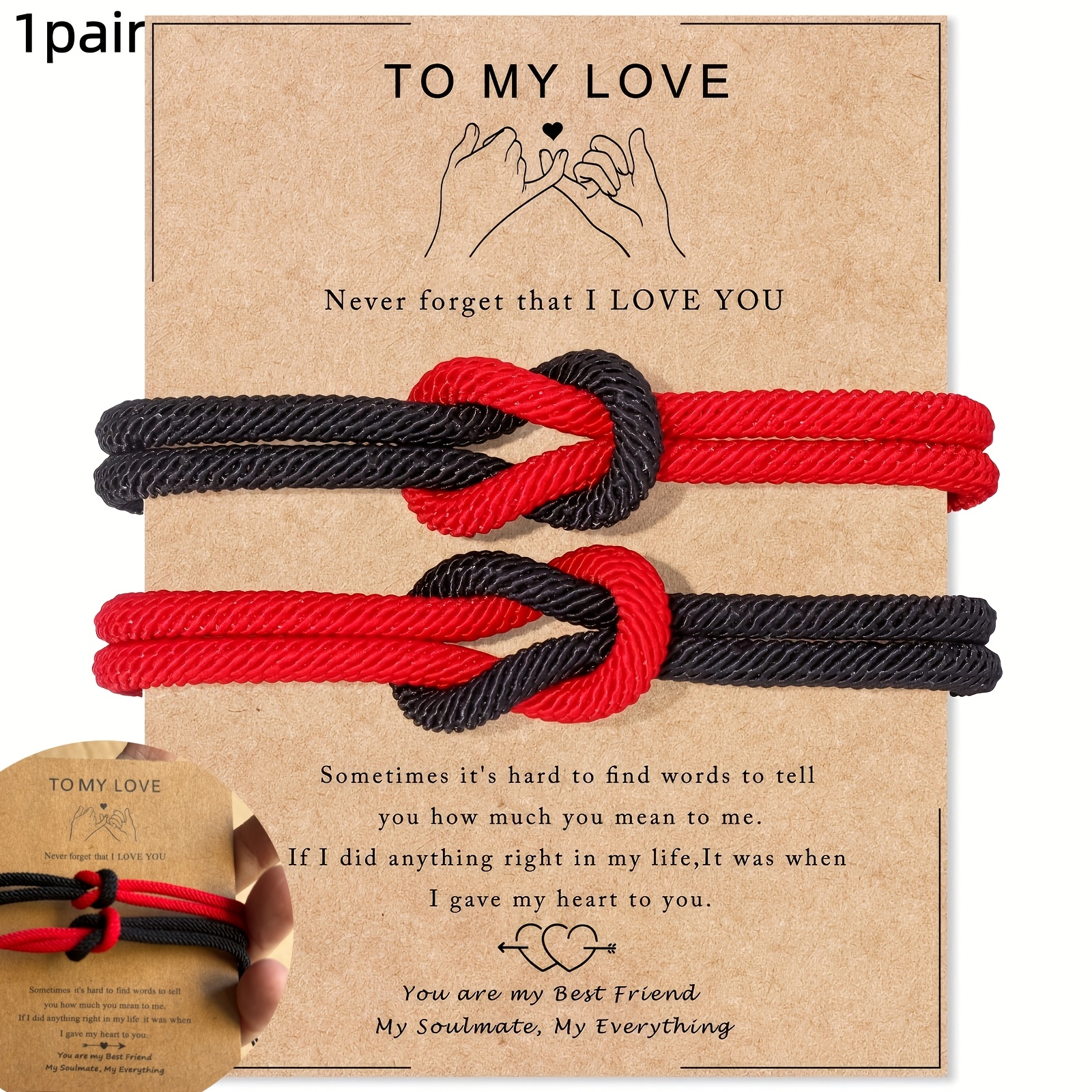 TEMU 2pcs Adjustable Rope Couple Bracelet Set, Perfect For Anniversary And Valentine's Day Gifts