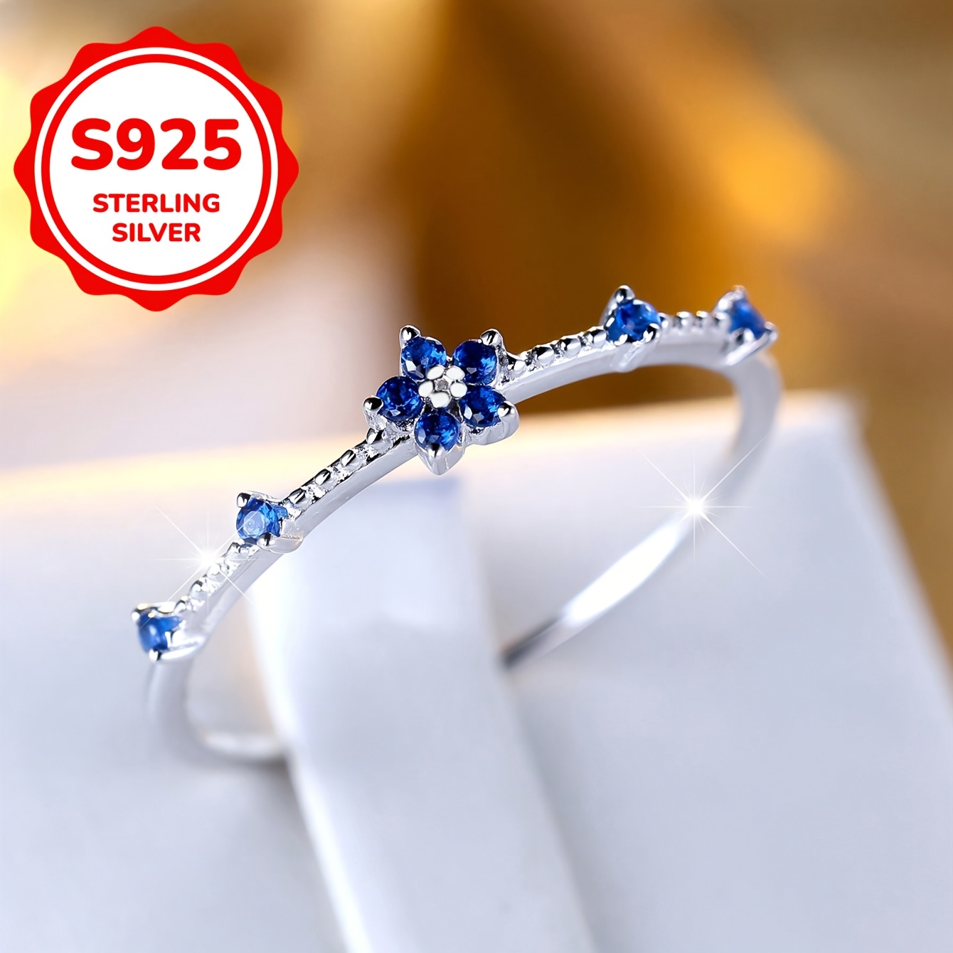 

1pc Bague Élégante en Argent Sterling 925, Plaquée Or 14K, Zirconia Bleue Floral, Accessoire de Mode pour Femmes pour , Fêtes, Anniversaires et Cadeaux