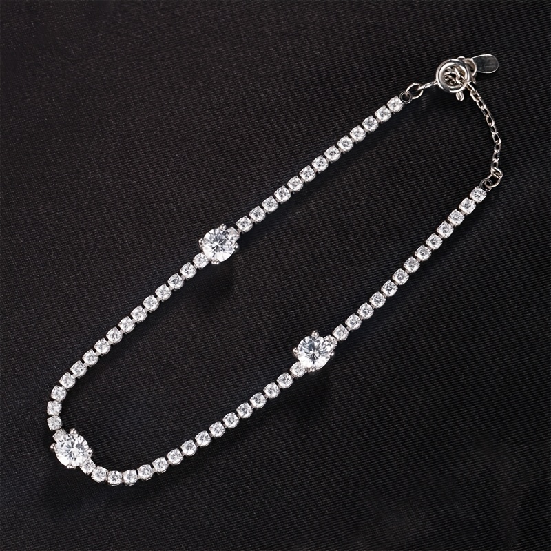 Image of 925 Silver, Women's Silvery Three-stone Moissanite Bracelet, Size Adjusted, Fashionable And Elegant, For Attending Banquets, Christmas, Valentine's Day, Mother's Day, Anniversary