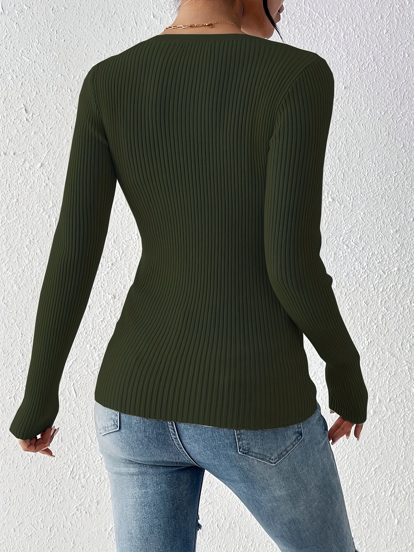 Front button solid ribbed sweater, elegant long-sleeve fitted cardigan, suitable for autumn and winter season, Women's clothing
