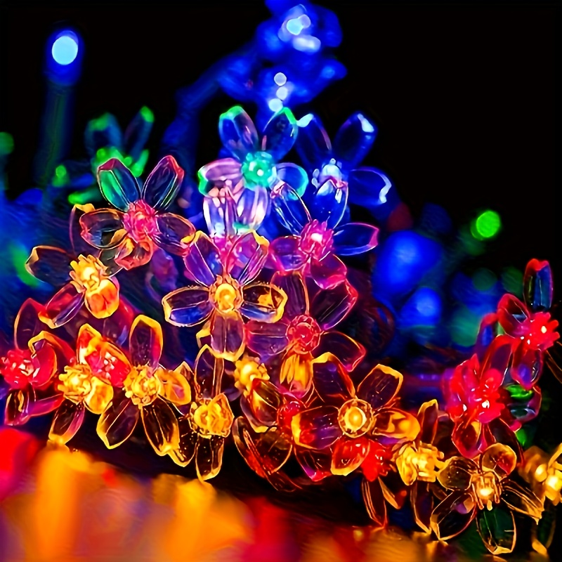 TEMU 1pc 39.37ft 100 Led Solar Flower String Lights Multicolored Floral Fairy Light Ip65 Waterproof Lamps For Garden Patio Yard Wedding Party Decor