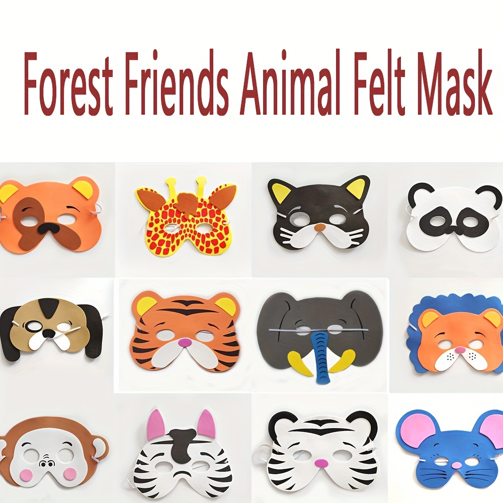 

12pcs, 12 Styles Per Set Cute Animal Felt Mask Woodland Creature Animal Role Play Zoo Camping Theme Party Gift Supplies For Boys And Girls