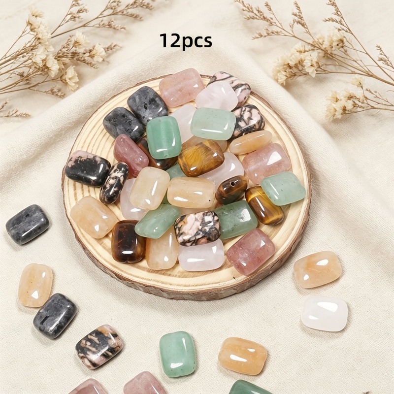 TEMU 12pcs Natural Stone Oval Polished Stone Loose Beads 12*16 Rose Quartz Aventurine Decorative Beads