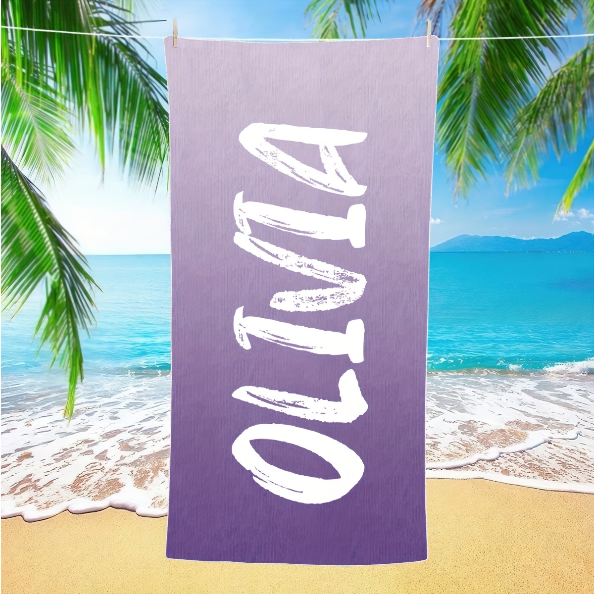 TEMU 1pc Customized Beach Towel, Gradient Pattern Personalized Beach Blanket, & Quick-drying Swimming Towel, Suitable For Beach Swimming Outdoor