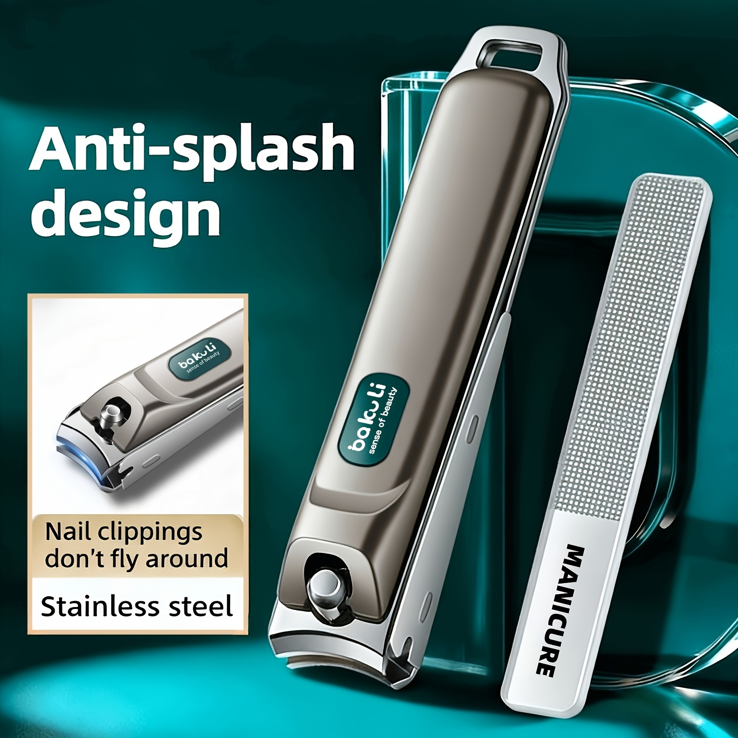 2pcs Men's Charcoal Gray Premium Nail Clipper - Stainless Steel Tool | Large Opening For Thick Nails