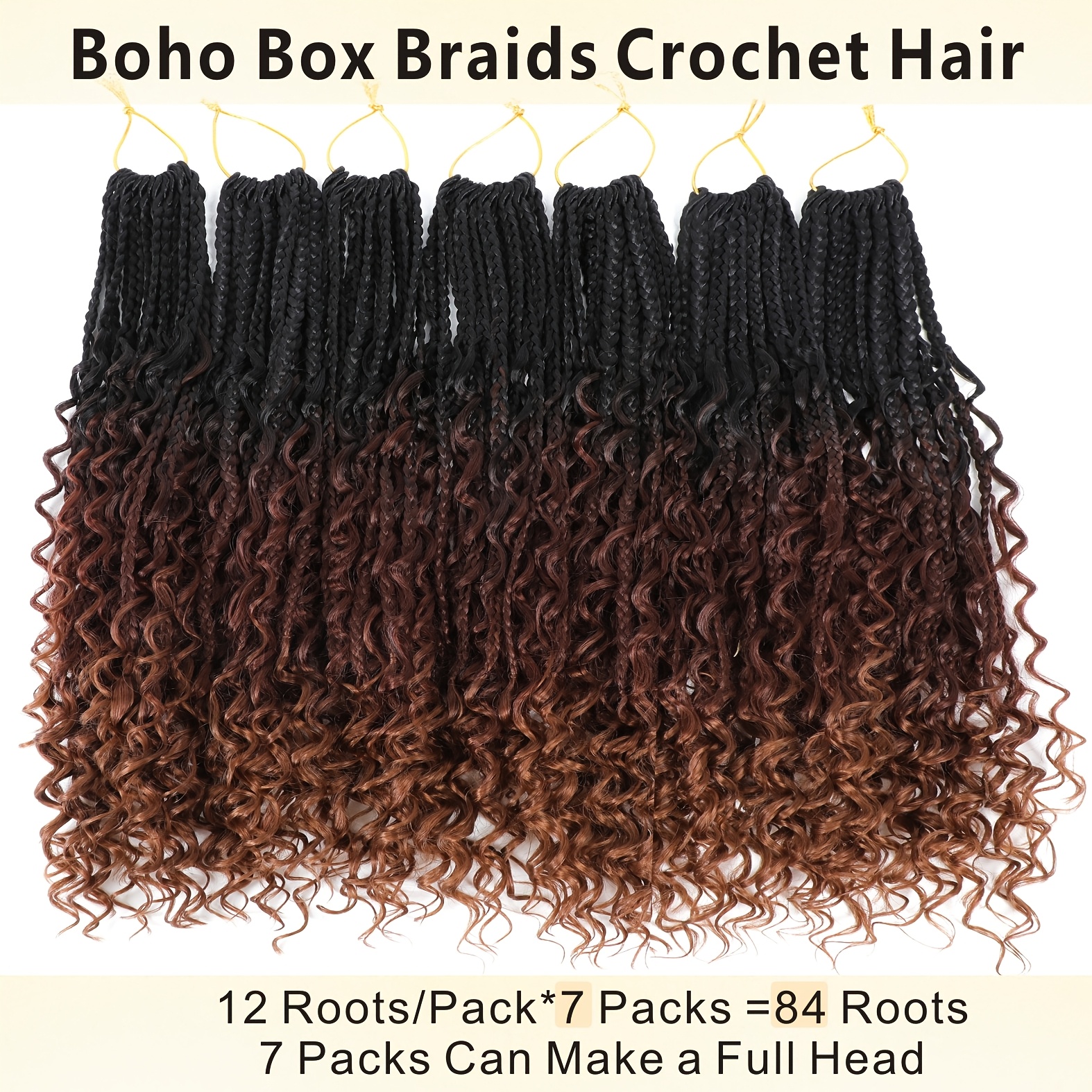 Braids Crochet Hair For Women 12-18 Inch 7 Packs Bohemian Crochet Braids Hair Extensions With Curly Ends Boho Box