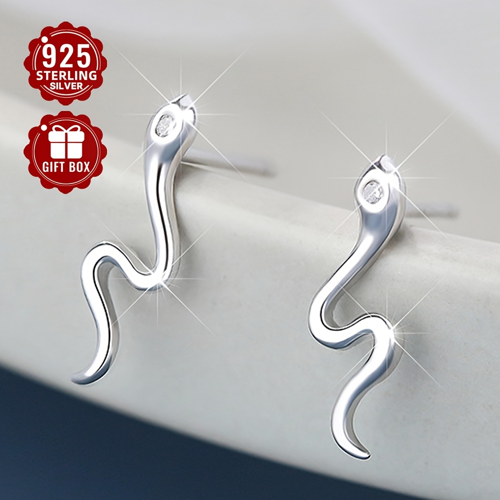 

Total Weight 0.65g 2pcs Women's Fashion Ear Studs 925 Pure Silvery Synthetic White Zirconia Small Snake Women's Ear Studs Fashion Simple Snake Year Birth Year Ear Ornaments Suitable For Activities