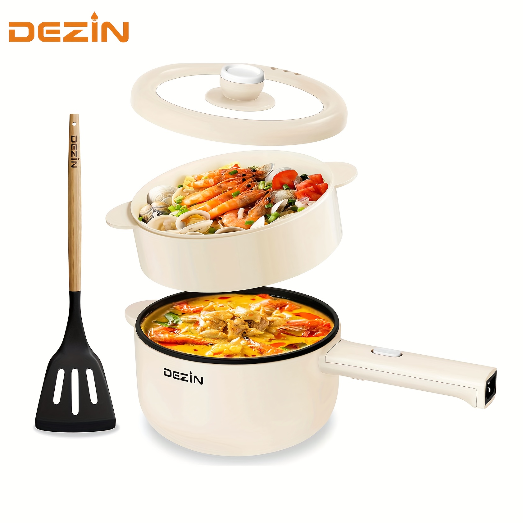 TEMU Dezin Electric Cooker, 2l Sauté Pan, Cooker, Mini Pot For Steak, Egg, , Ramen, Oatmeal, Soup With Power Adjustment, College Dorm Room Essential (egg Rack Included)