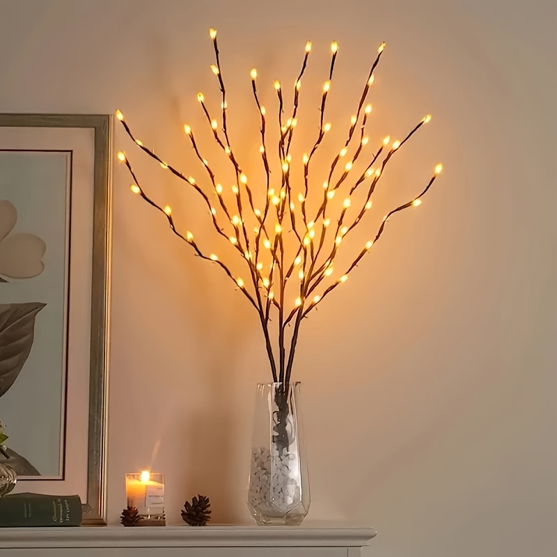 TEMU 2 Pack Led Branch Lights 20led Artificial Willow Twig Lights, Brown Vase Filler Plug-in Atmosphere Lights For Indoor Outdoor Wedding Romantic
