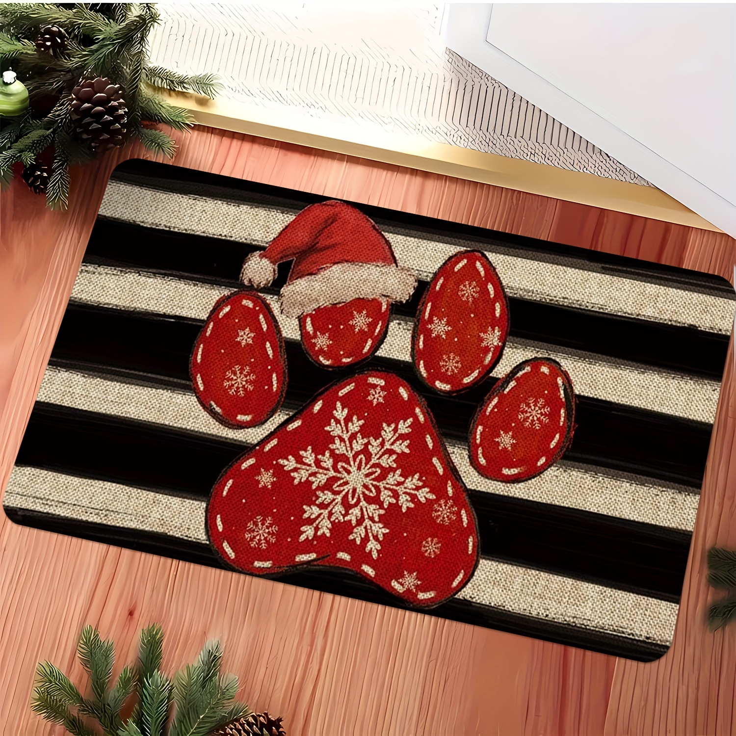 TEMU Un felpudo navideño con de animales, diseñado para ser más grande y . Es lavable y para uso en interiores o exteriores, para vehículos