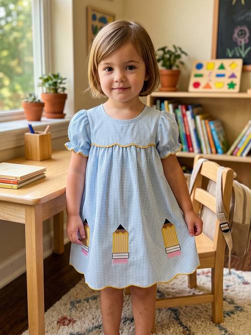 girls a line dress short sleeve crew neck embroidery pencil summer dress back to school clothes