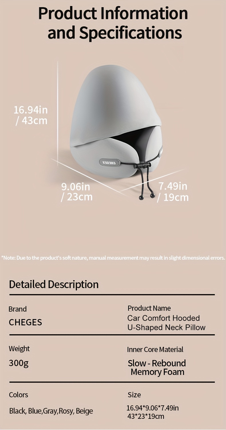 Car Hooded U-Shaped Neck Pillow, Adjustable Hooded U-Shaped Neck Pillow, Portable for Airplane Travel, Ice Sliky Fiber Fabric Slow Rebound U-Shaped Neck Pillow with Storage Bag