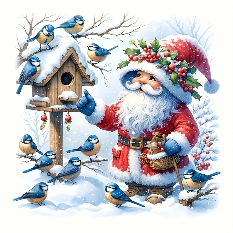 

Santa Claus With Birds 5d Diy Diamond Painting Kit For Adults - Round Full Drill Acrylic Diamonds Art Craft For Home Wall Decor, Cartoon Themed Diamond Artwork Set