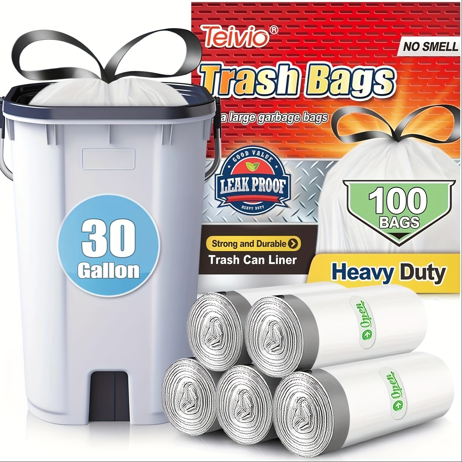 

Teivio 30 Gallon Large Drawstring Trash Bags Strong Tall Kitchen Garbage Bags For Home/office/light Residential Waste/outdoor Trash Can, White Lawn Bags