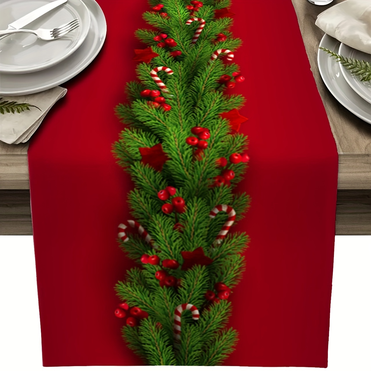 

Christmas Table Runner 33x178cm - Festive Floral Linen Table Decor, Non-woven Square Tablecloth With Print, 100% Linen Holiday Dining Accent