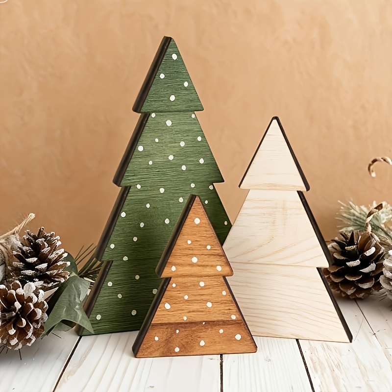 TEMU 3pcs Wooden Christmas Tree Ornaments - Snowflake Party Table Centerpiece - Classic Farmhouse Home Decor For Dining Table, Fireplace, Entryway,