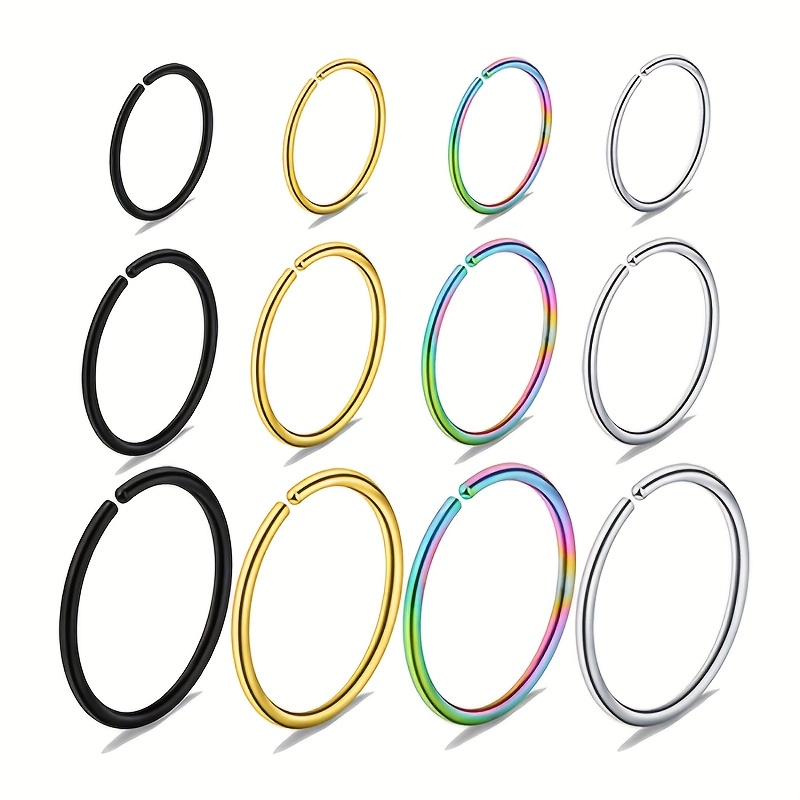 3-4pcs Stainless Steel Hoop Earrings & Nose Rings Set