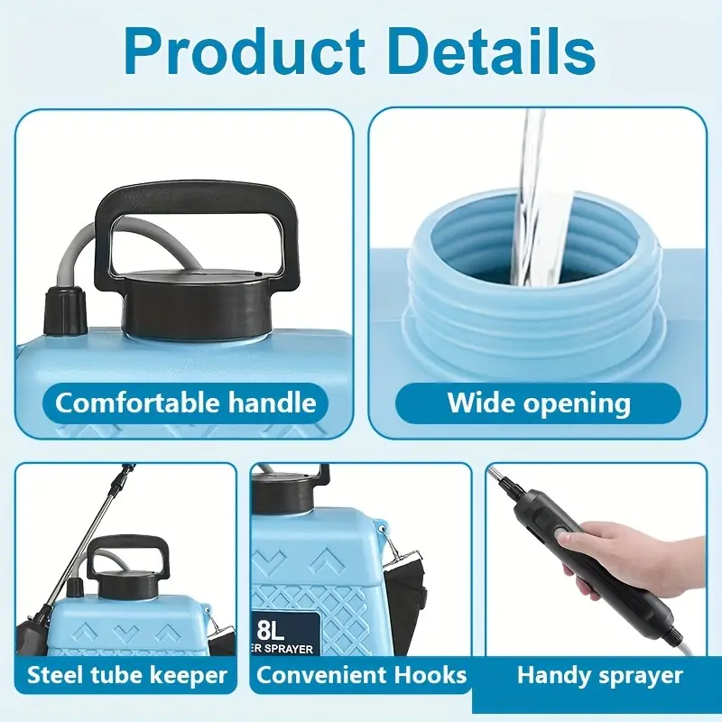 1 32 2 11 gallon usb rechargeable sprayer shoulder strap electric spray bottle with adjustable nozzles portable electric watering can 1500mah battery spray nozzles adjustable strap blue suitable for garden agriculture watering fertilizing details 8