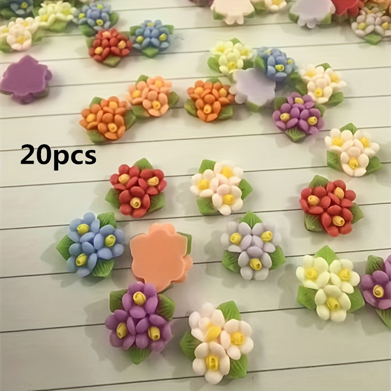 TEMU 20/50pcs Colorful Mixed Resin Mini Three-layer Leaf Rose Flat Back Flower - Nail Art, Wedding, Jewelry Handmade, & Additions, Floral Nail Art
