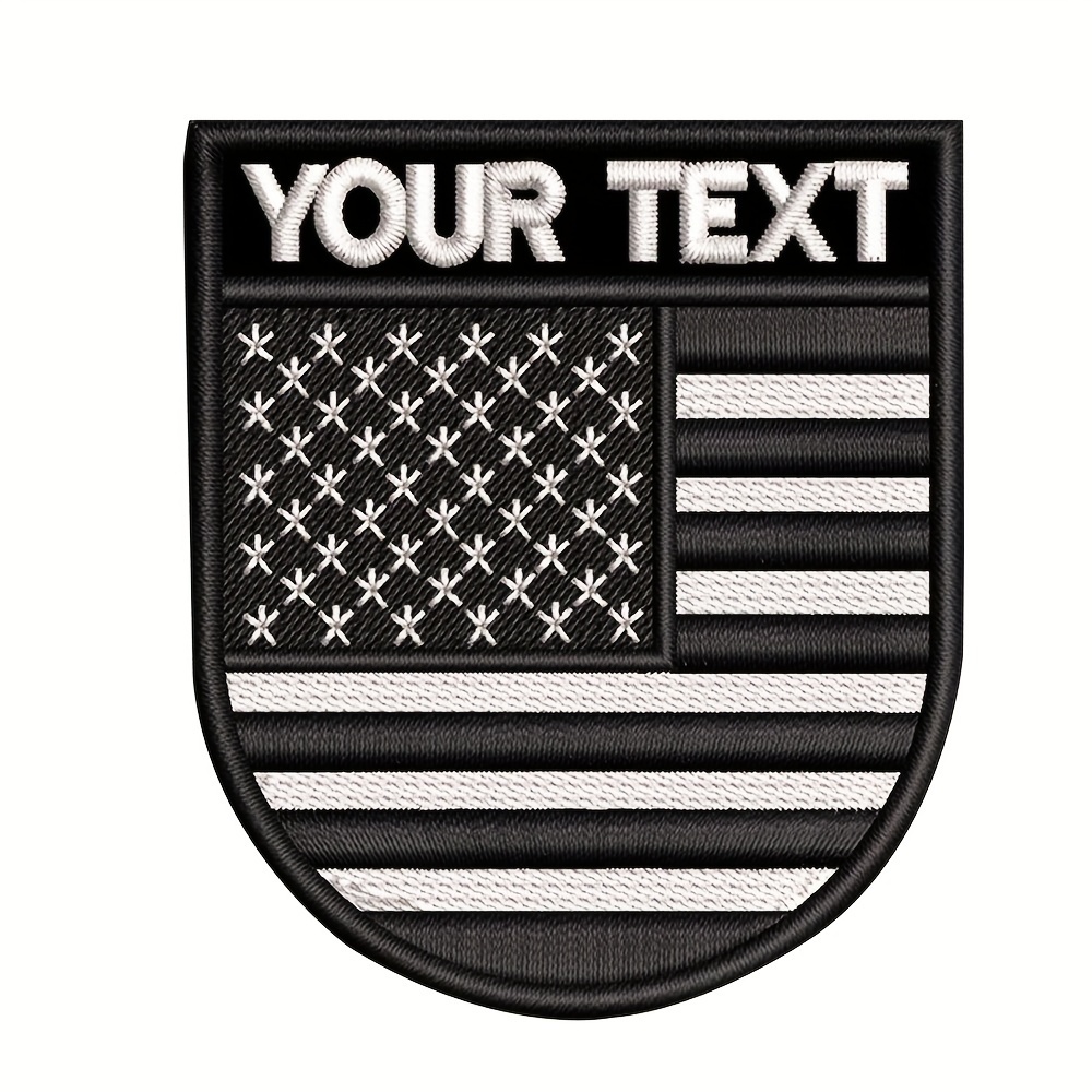 

Customizable American Flag Embroidered Patch - Personalized Name Text, Tactical Military Badge With Hook & Loop Backing For Clothing And Accessories, Glue, Arm Badge