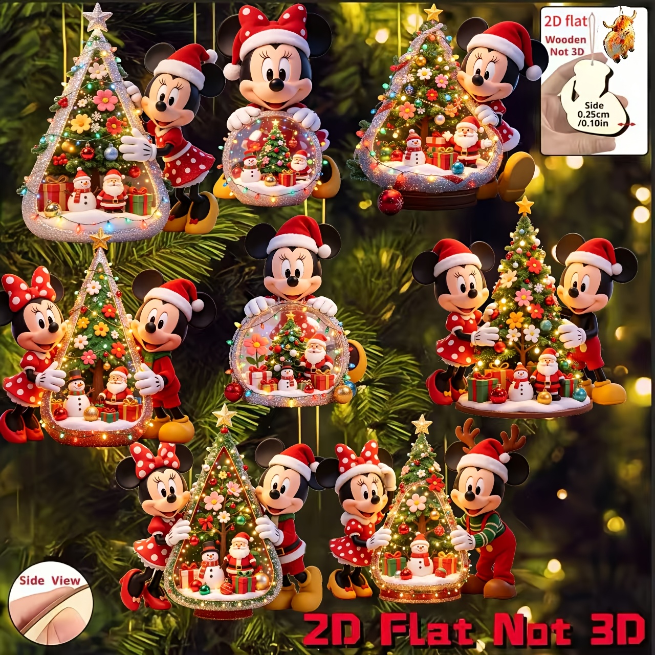 TEMU [2d Flat] 8pcs/ Embossed 2d Wooden Christmas Ornaments, Cute And Patterns Holiday Gifts Decorative Hangings, Ideal Small Gift For Holiday Decor