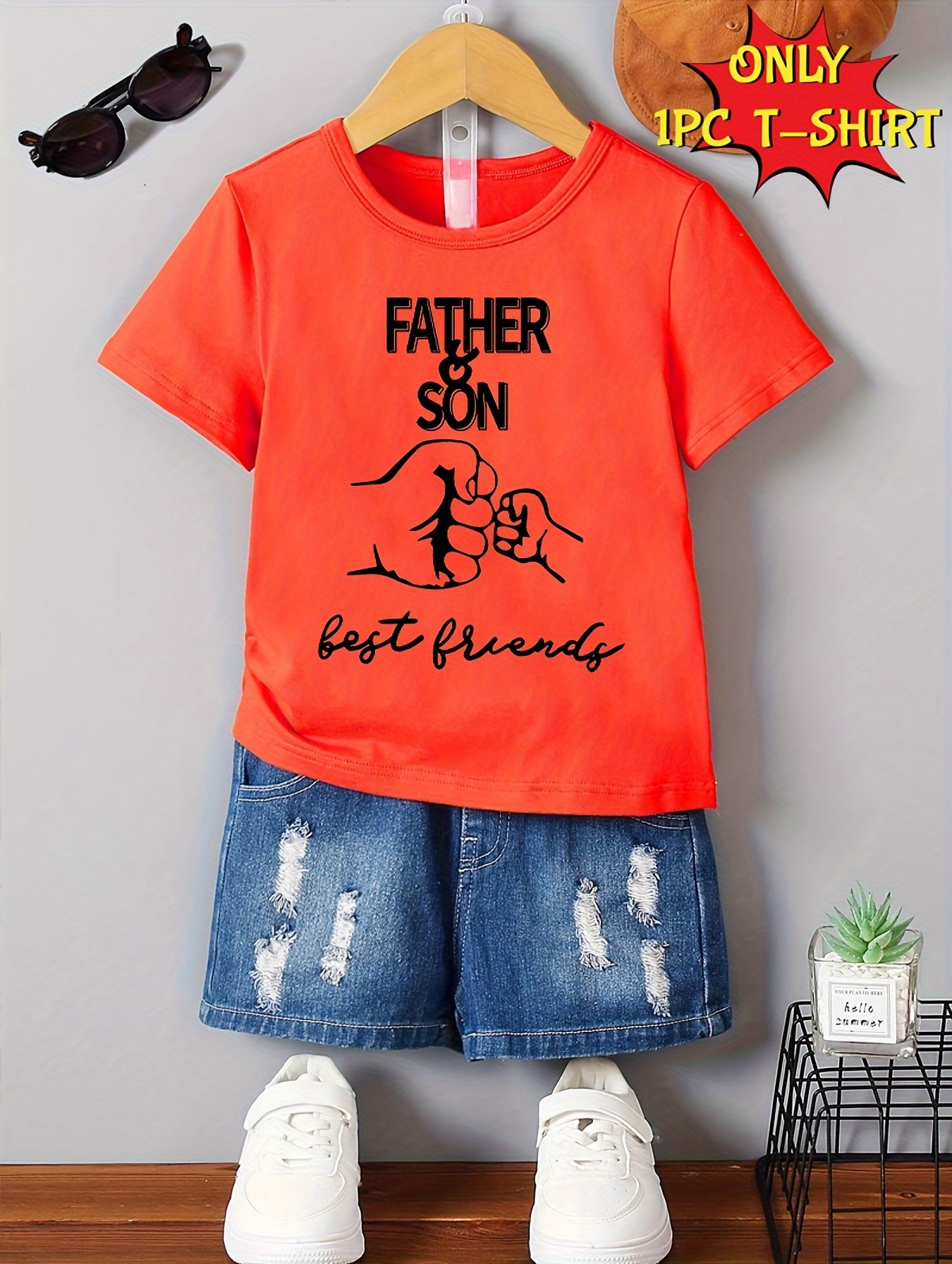 1PC Father And Son Best Friends Letter Print Short Sleeve T-shirts For Boys - Cool Lightweight And Comfy Summer Clothes