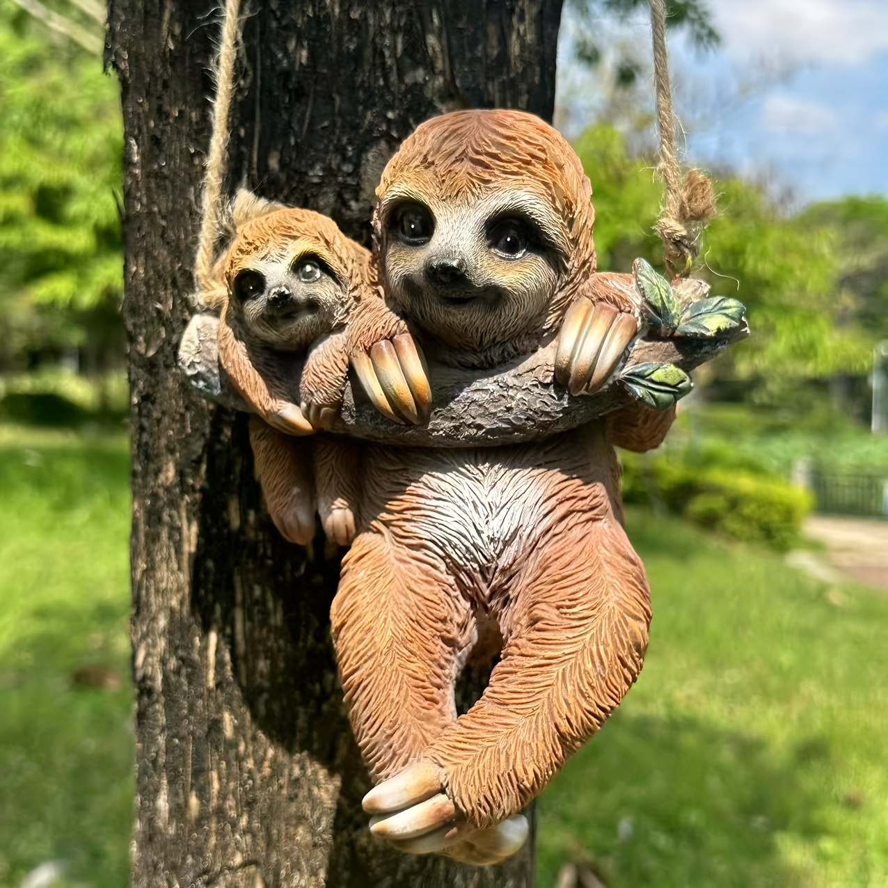 Image of Interesting Resin Sculptures Of Mother And , Suitable For Outdoor Use, Garden Courtyards, And Fun Hanging Decorations For Patios And Yards, Weather-resistant Outdoor Tree Decor.