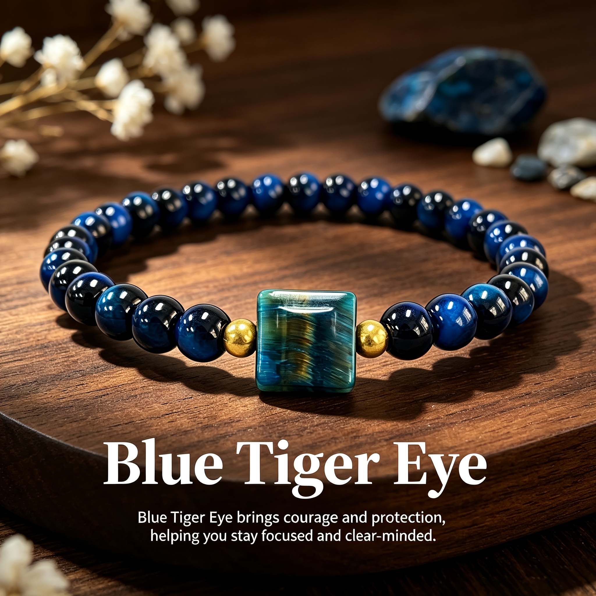TEMU Bracelet en d'œil de tigre bleu naturel , Bracelet pour attirer et , Gardien de à la , Bracelet vintage de mode bohème, Convient pour un port ,