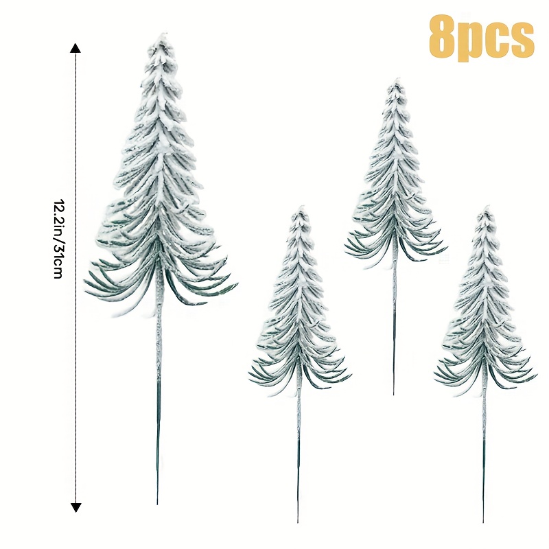 Image of 8pcs/16pcs Snow Sanded Artificial Pine Branches Christmas Cedar Needles Faux Sprays Picks. This Greenery Is Suitable For Vases, Crafts, Floral Arrangements, Table Centerpieces, Weddings, Parties
