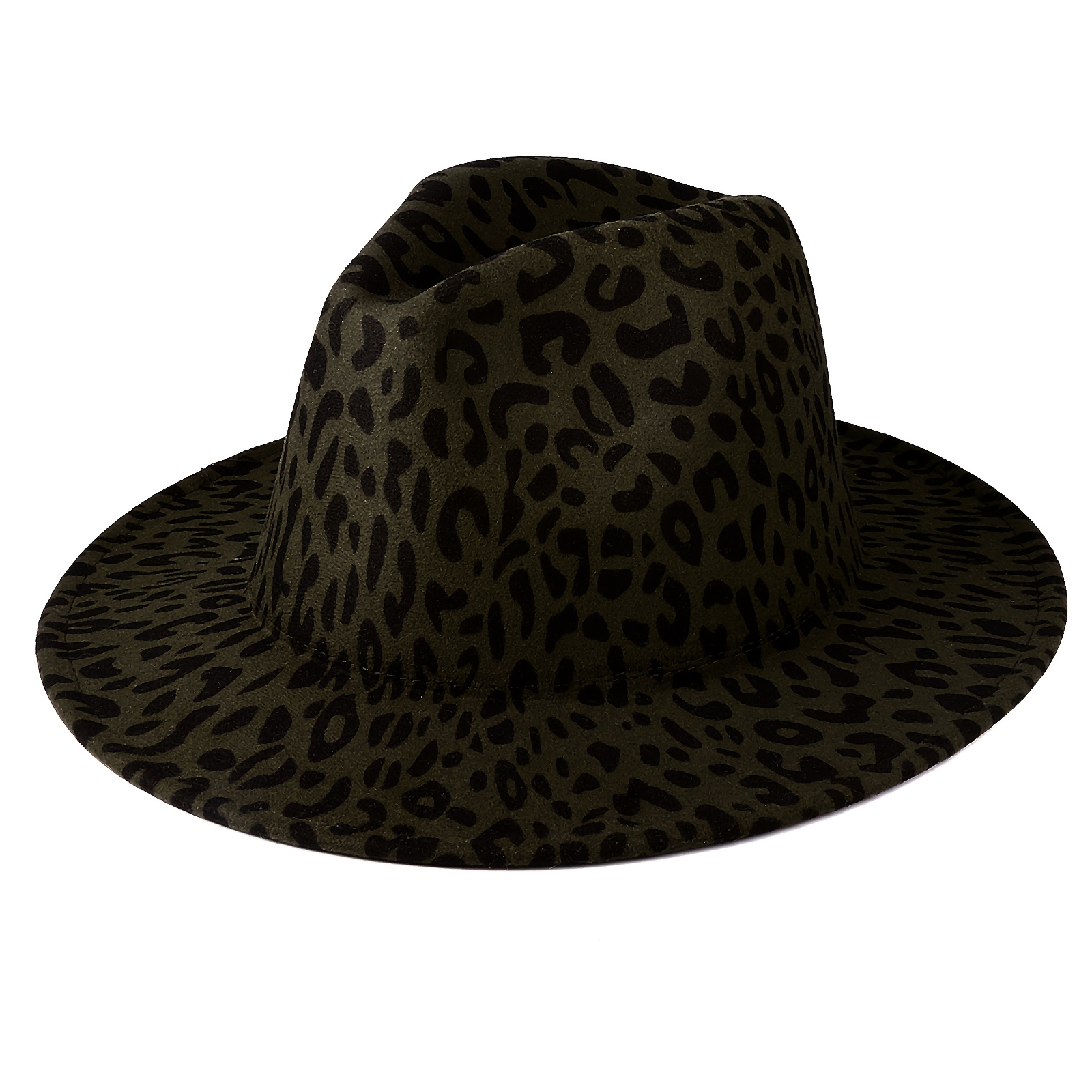 Image of Large Brim Leopard Print Jazz Felt Hat - European/ Suitable For Christmas, Valentine' Day, Weddings & Parties, Hand Washable Suitable For Prom, Photo Shoots, Daily Wear - Fashionable Accessory