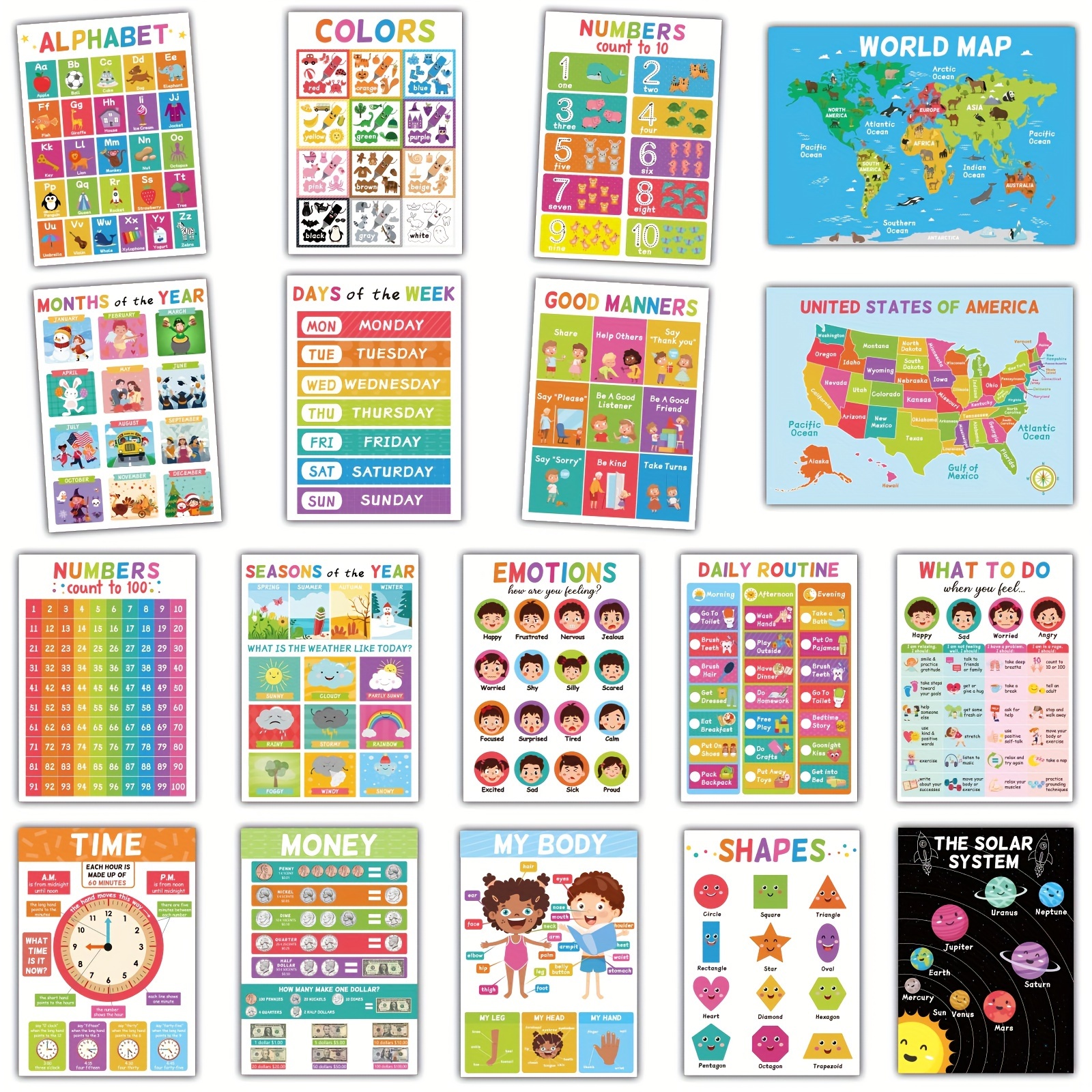 

18 Educational Posters For Toddlers 1-3, Posters For Kids 3-5, Abc For Preschoolers, Kindergarten Posters For , Homeschool Must Haves