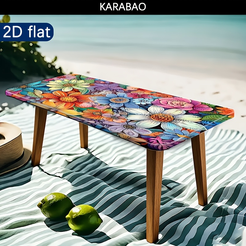 TEMU Nappe Extensible d'Extérieur 1 pièce, Nappe d'Extérieur à Motif Floral Vif avec Bord Élastique, Lavable en Machine, Housse de Table d'Extérieur,