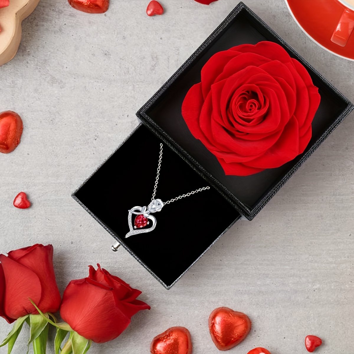 rose gift box heart shaped pendant necklace i love you jewelry gift for mom wife lover daughter girlfriend best friend details 1