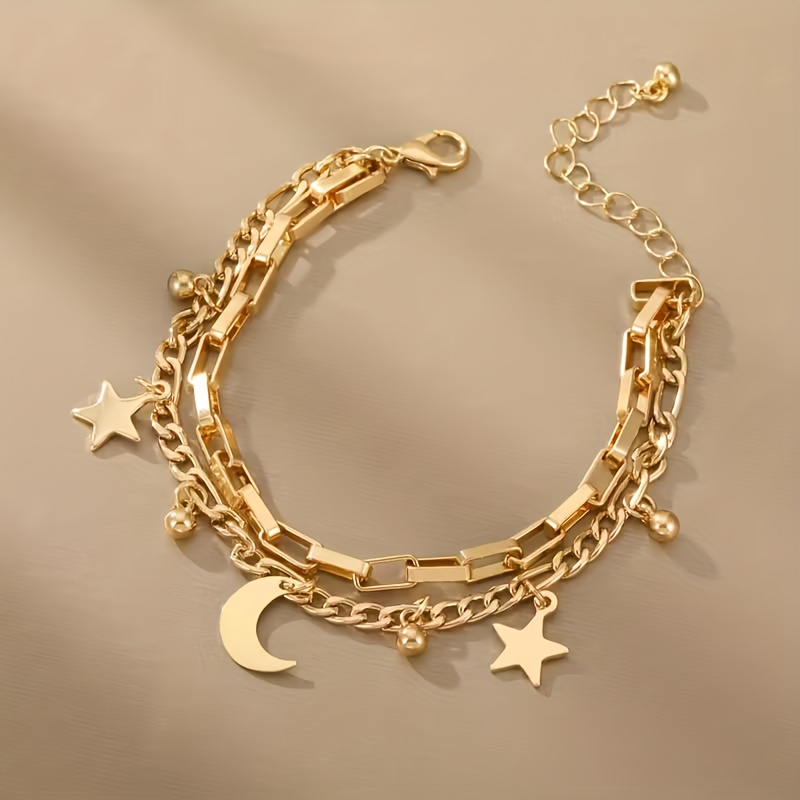 E-shop Hip Hop Casual Mode Damen Edelstahl Stern und Anhänger Gothic Style Doppelschicht Multi Anhänger Armband