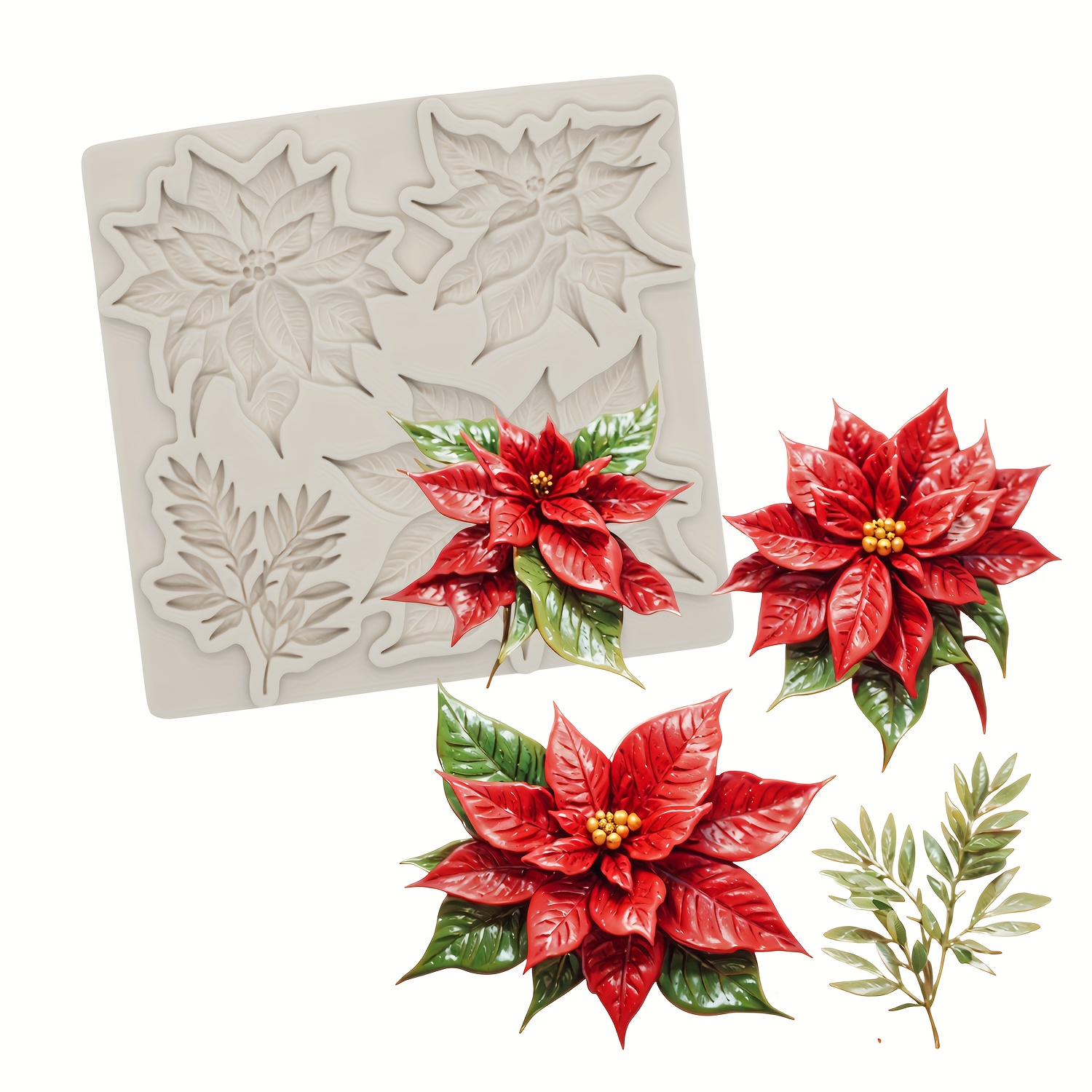Image of Flower Gummy Cake Decorating Tools, Christmas Silicone Molds, Polymer Clay Resin Molds, For Cake Decoration, Supplies, Cupcake Chocolate Molds