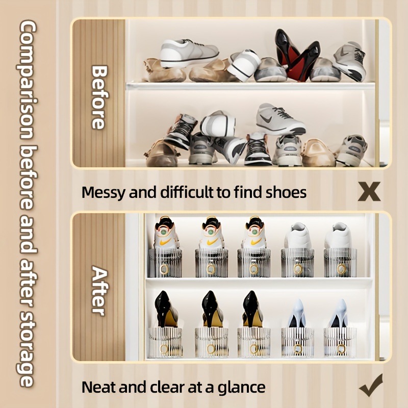 10-Pack Plastic Folding Shoe Rack Organizer, Double-Deck Storage Holder