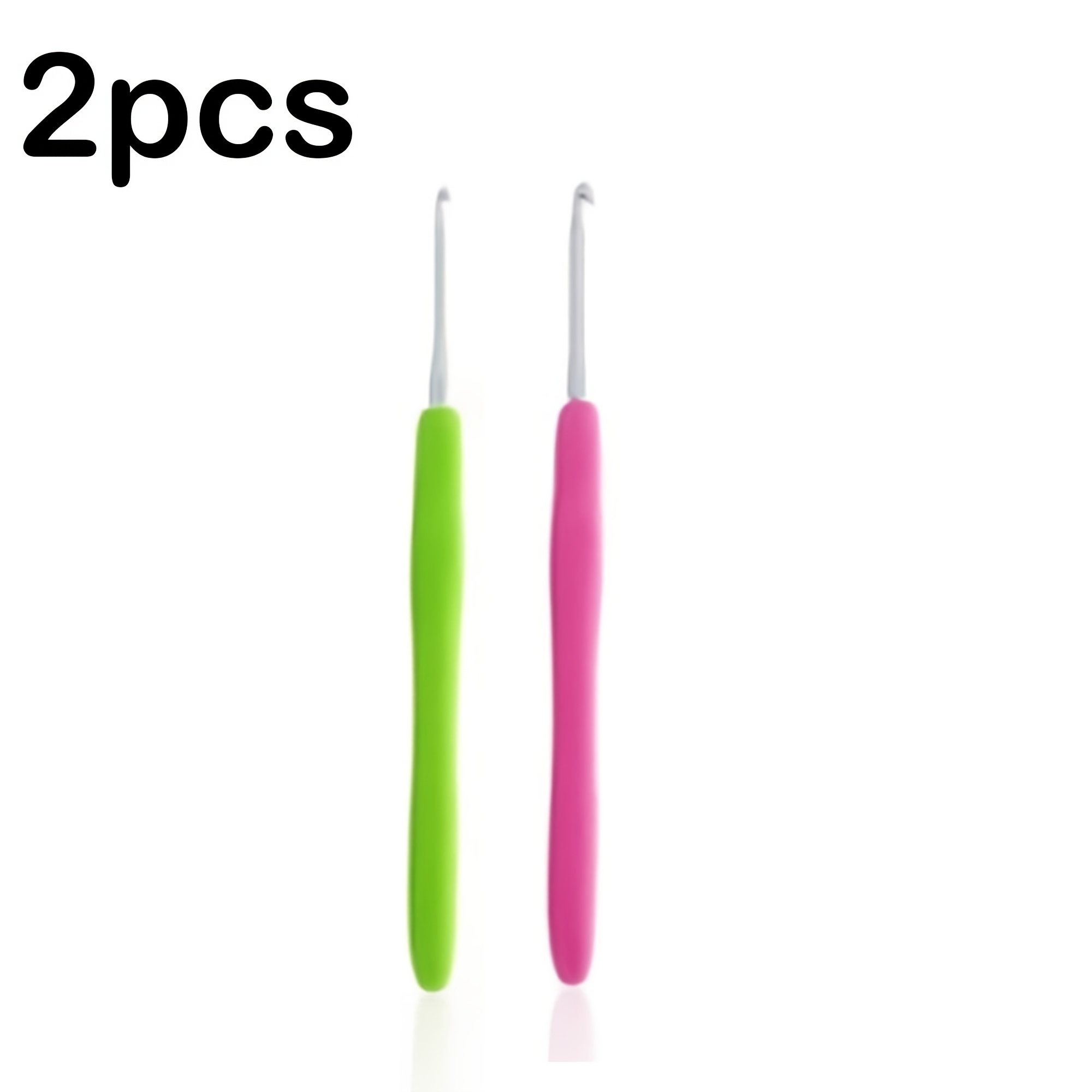 TEMU 2pcs Handmade Woven Thread Hook Set (1 Pink 1 Green) Hook Head Fine Smooth Non-hair Damaging Fabric, Soft Rubber Handle Long Hold Suitable For