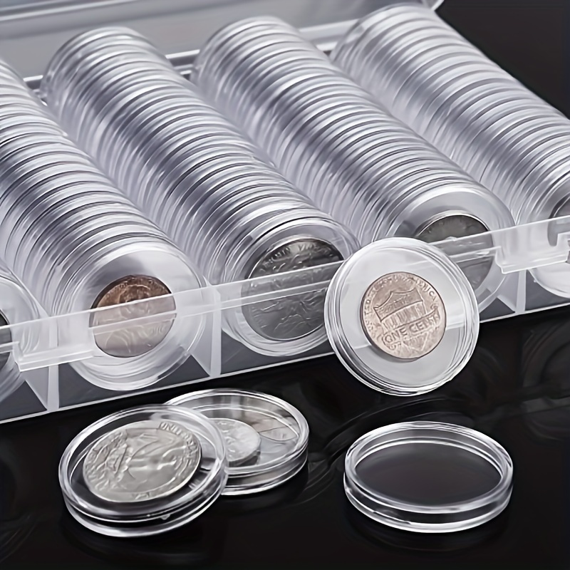 

Coin Capsule Round Plastic Coin Box Set, With Coin Collection Supplies Storage Box, Commemorative Coin Protective Case, Coin Storage Box 30mm, 100pcs Christmas, Halloween, Thanksgiving Gifts